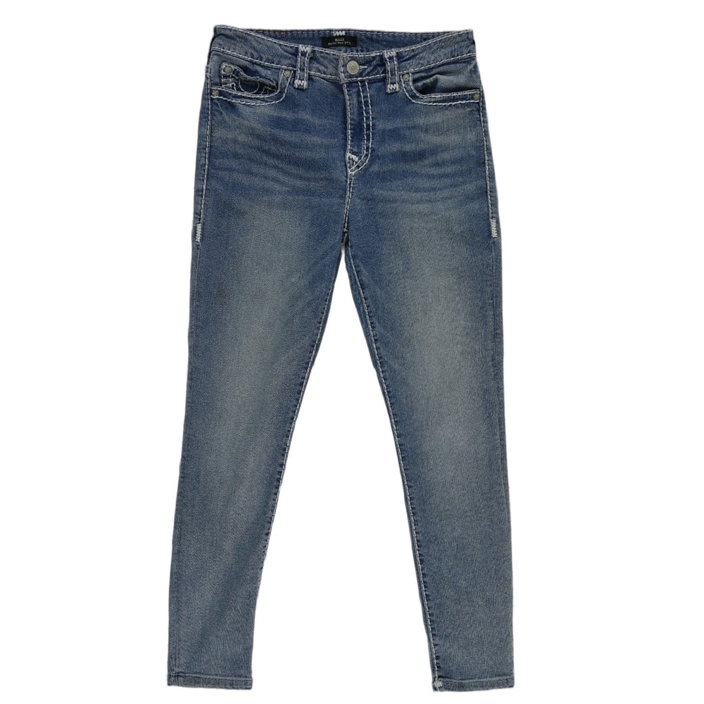 True Religion Halle Super Skinny Jeans Women's Size 31 Blue Mid Rise Contrast‎